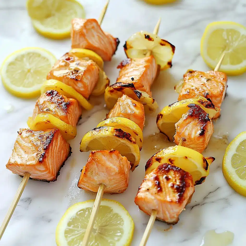 Lemon Garlic Grilled Salmon Skewers Recipe - Recipe Image
