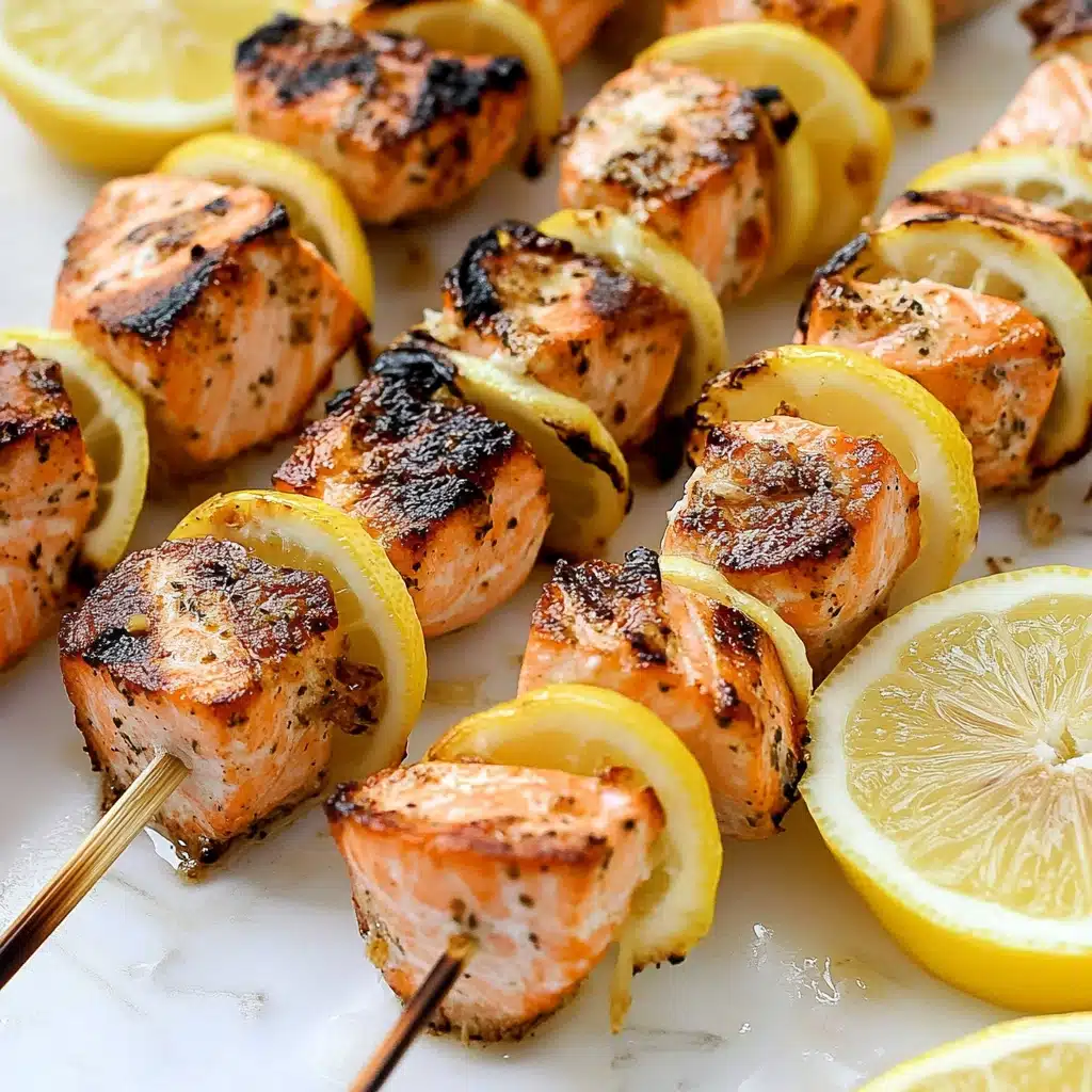 Lemon Garlic Grilled Salmon Skewers Recipe - Recipe Image