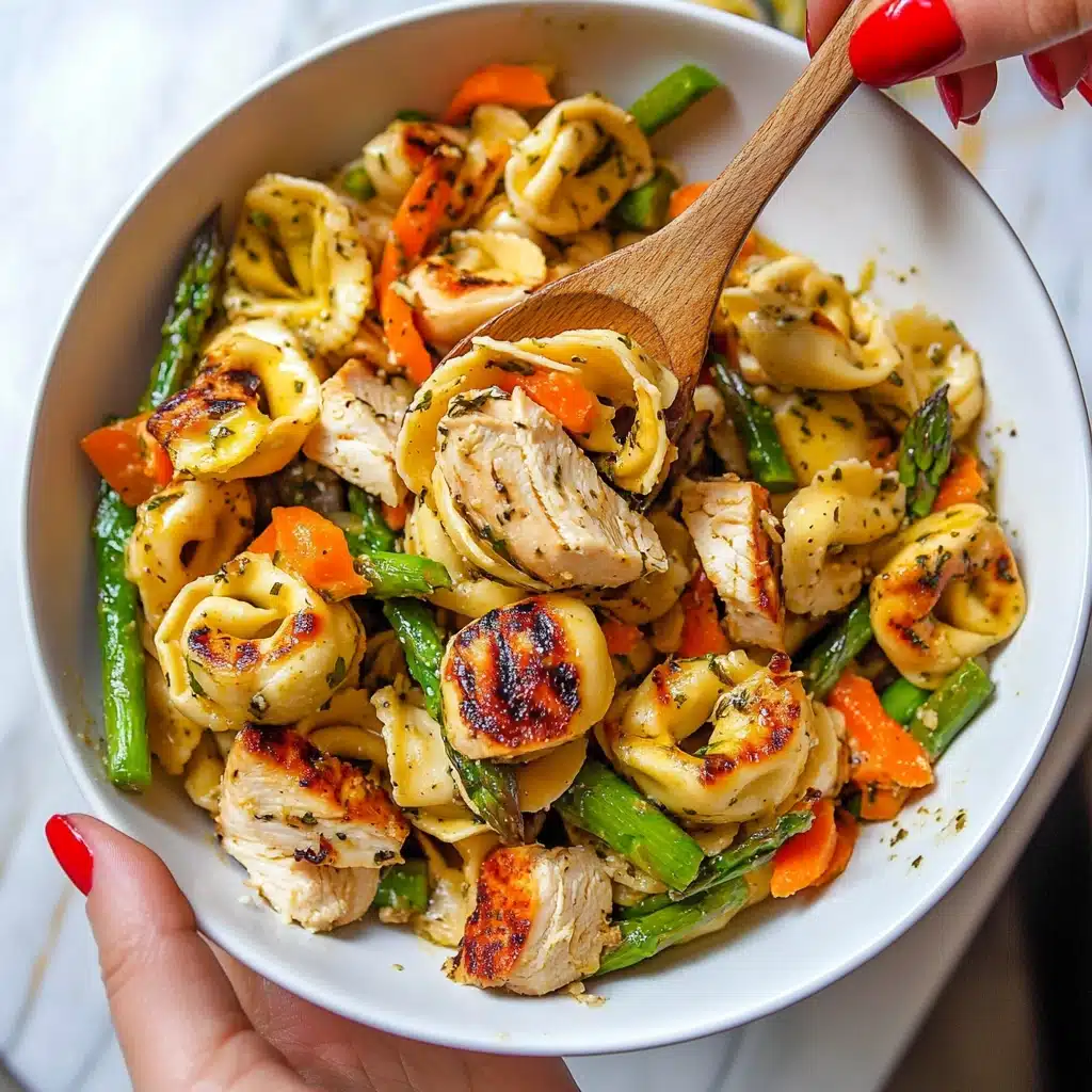 Balsamic Chicken Tortellini Salad with Asparagus and Grape Tomatoes Recipe - Recipe Image