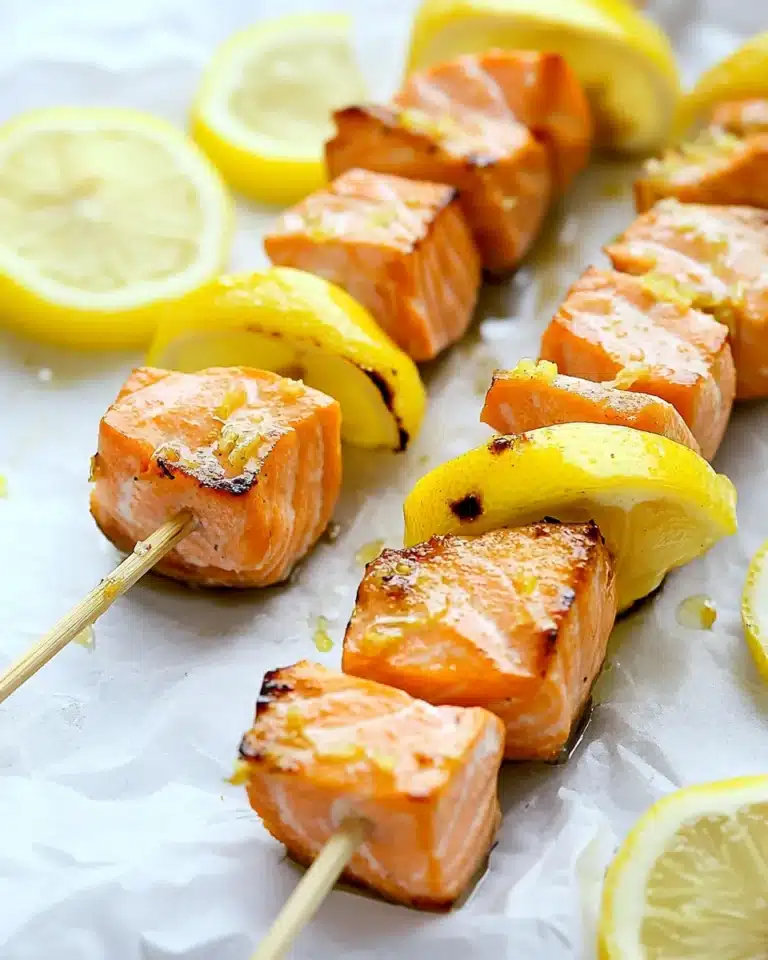 Lemon Garlic Grilled Salmon Skewers Recipe