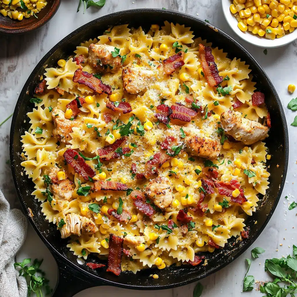 Creamy Chicken and Corn Pasta with Bacon Recipe - Recipe Image