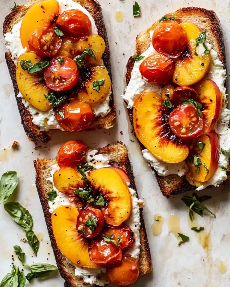 Burst Cherry Tomato & Peach Burrata Crostini Recipe