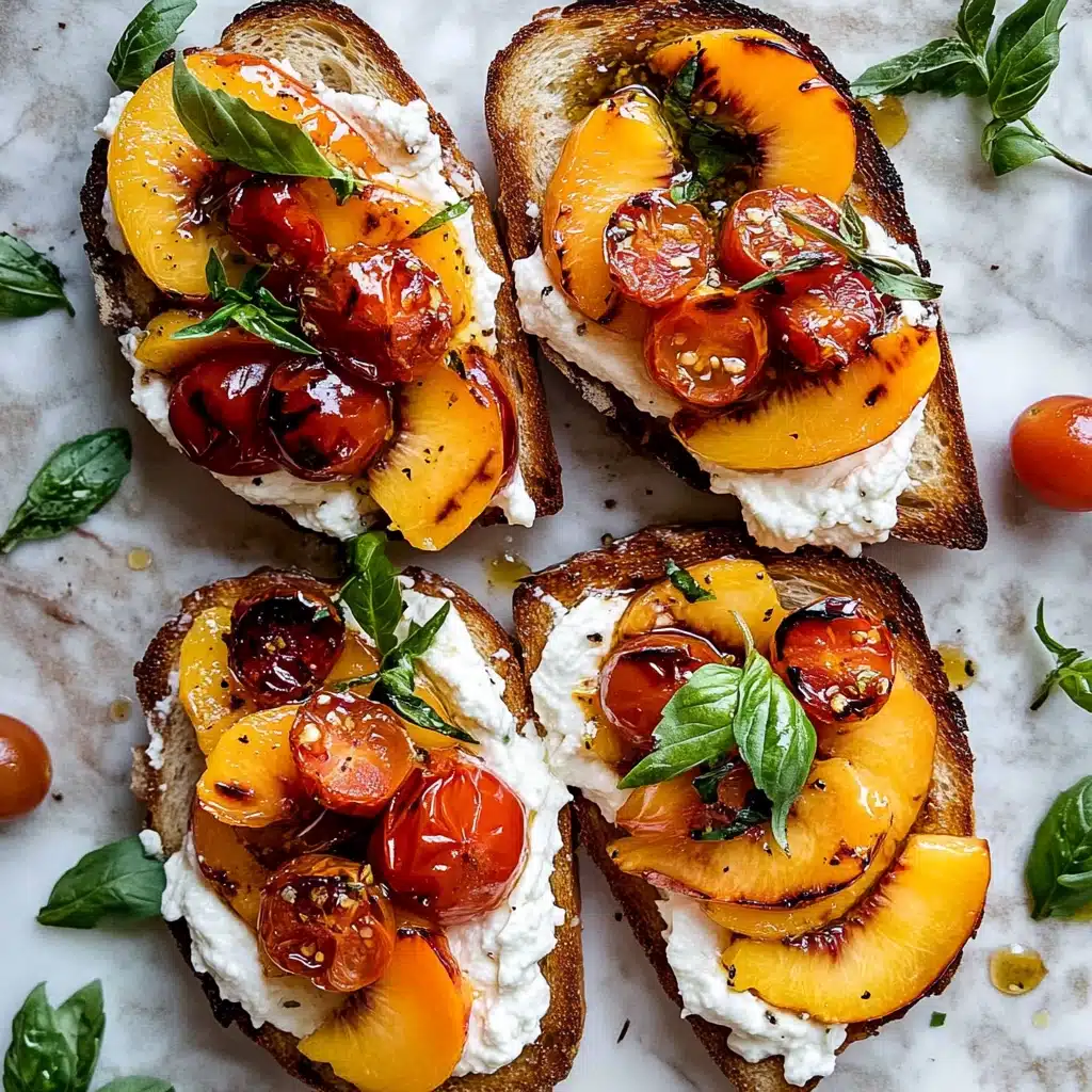 Burst Cherry Tomato & Peach Burrata Crostini Recipe - Recipe Image
