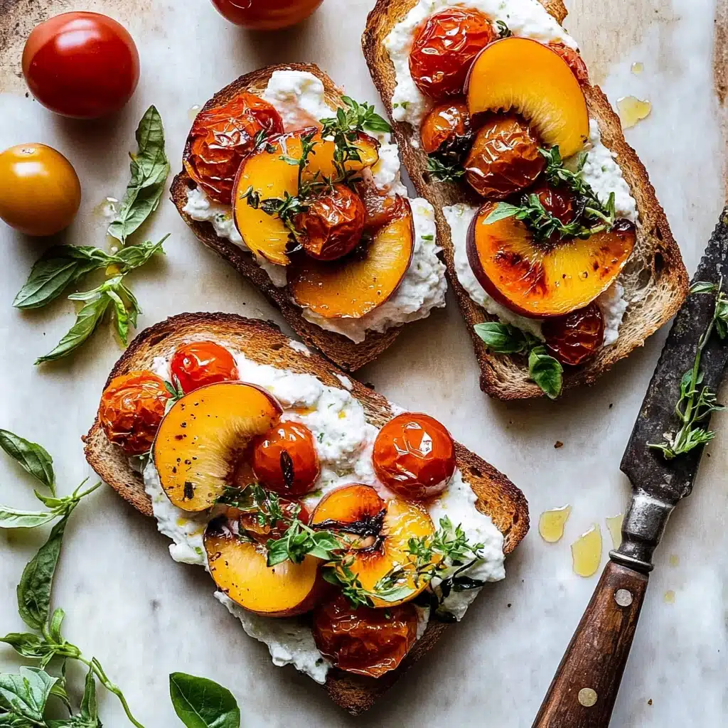 Burst Cherry Tomato & Peach Burrata Crostini Recipe - Recipe Image