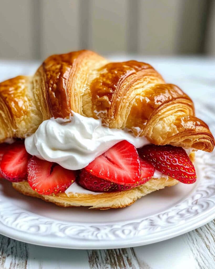 Strawberry and Almond Flavored Whipped Cream Filled Croissants Recipe
