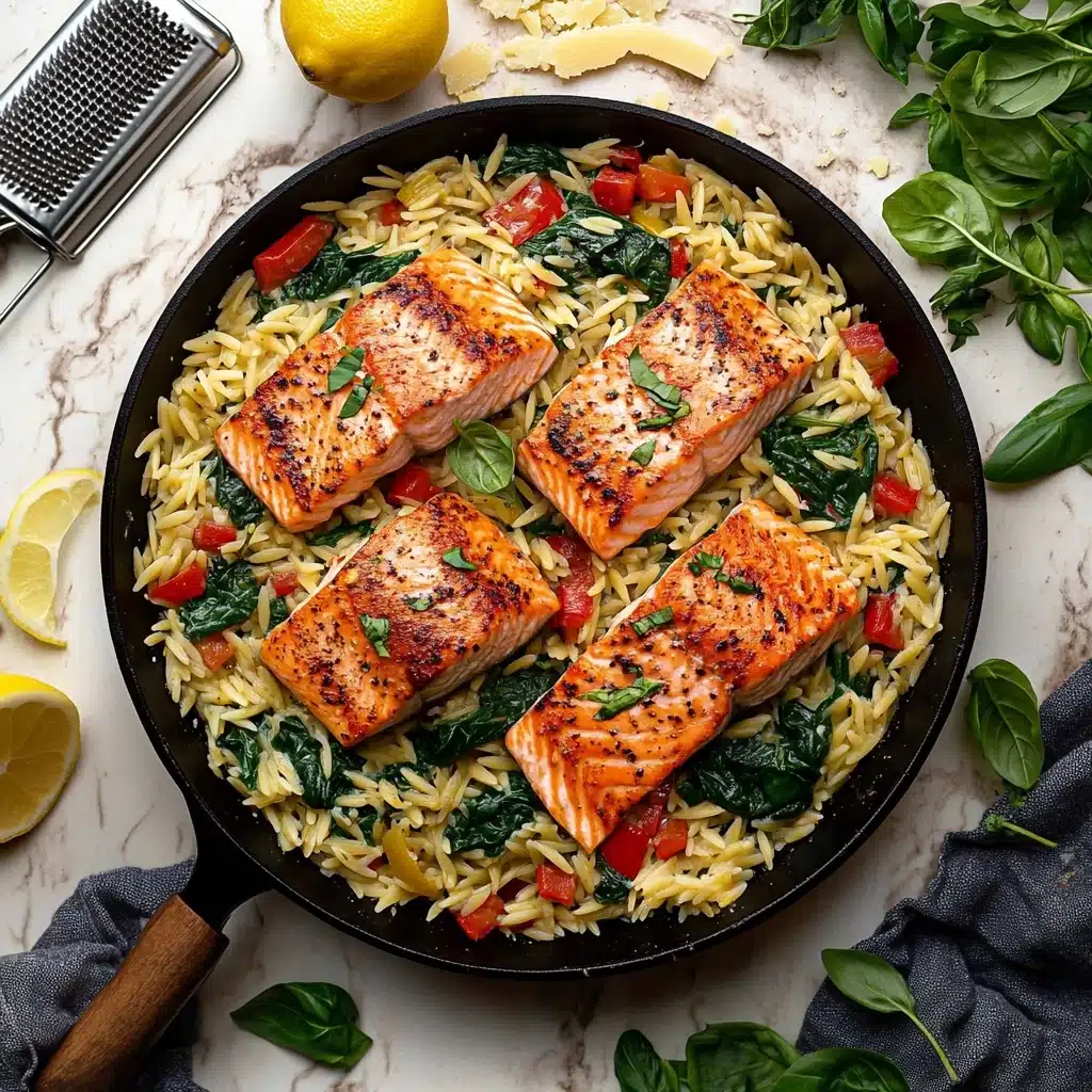Creamy Spinach Orzo with Seared Salmon Recipe - Recipe Image