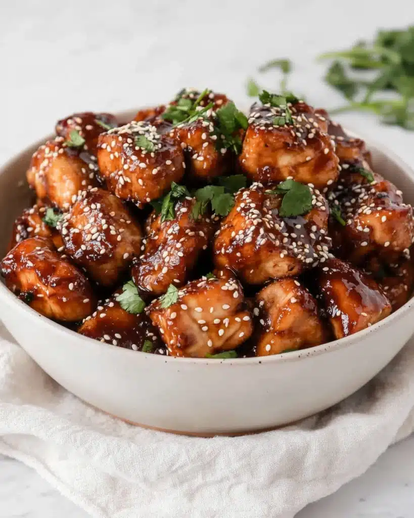 Crispy, Saucy Honey Garlic Salmon Bites in a Skillet Recipe