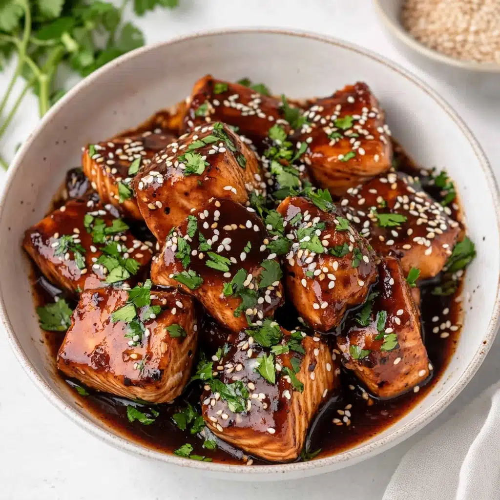 Crispy, Saucy Honey Garlic Salmon Bites in a Skillet Recipe - Recipe Image