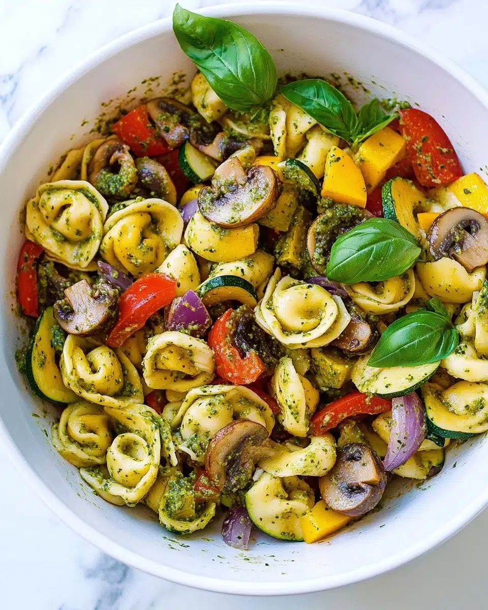 Cheese Tortellini with Pesto and Roasted Vegetables. Recipe