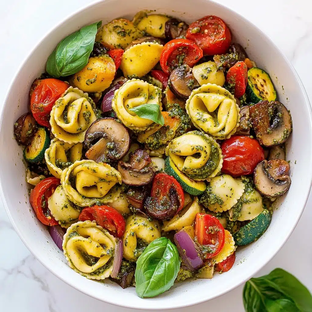 Cheese Tortellini with Pesto and Roasted Vegetables. Recipe - Recipe Image