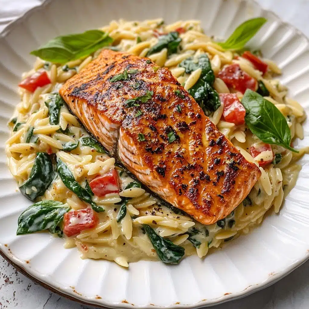 Creamy Spinach Orzo with Seared Salmon Recipe - Recipe Image