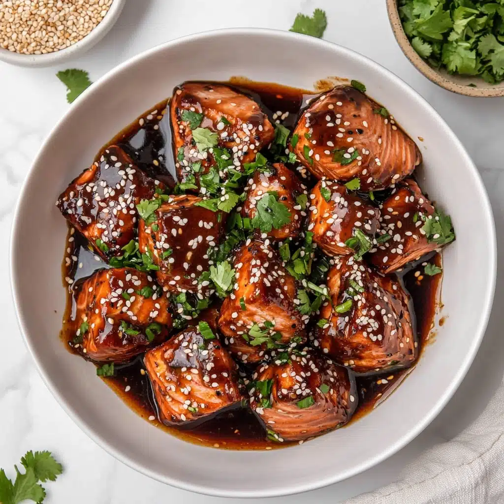 Crispy, Saucy Honey Garlic Salmon Bites in a Skillet Recipe - Recipe Image