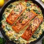 Creamy Spinach Orzo with Seared Salmon Recipe