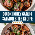 Crispy, Saucy Honey Garlic Salmon Bites in a Skillet Recipe