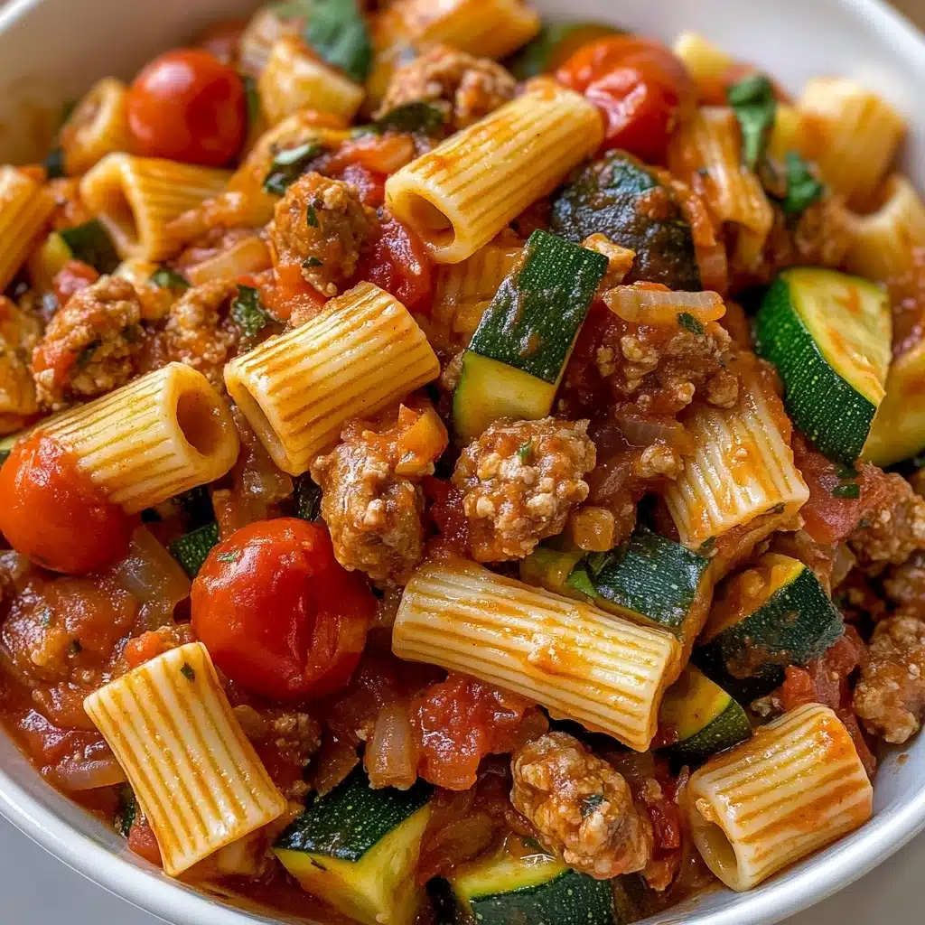 Rigatoni with Sausage, Tomatoes, and Zucchini Recipe - Recipe Image