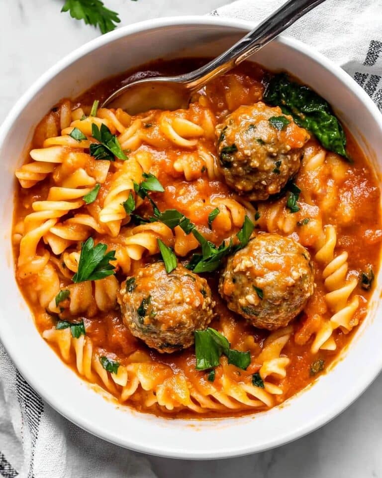 Creamy Meatball Soup with Pasta, Spinach, and Parmesan Recipe