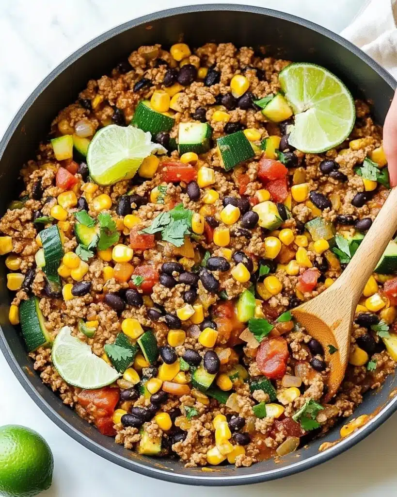 Ground Turkey Skillet with Zucchini, Corn, Black Beans, and Tomato Recipe