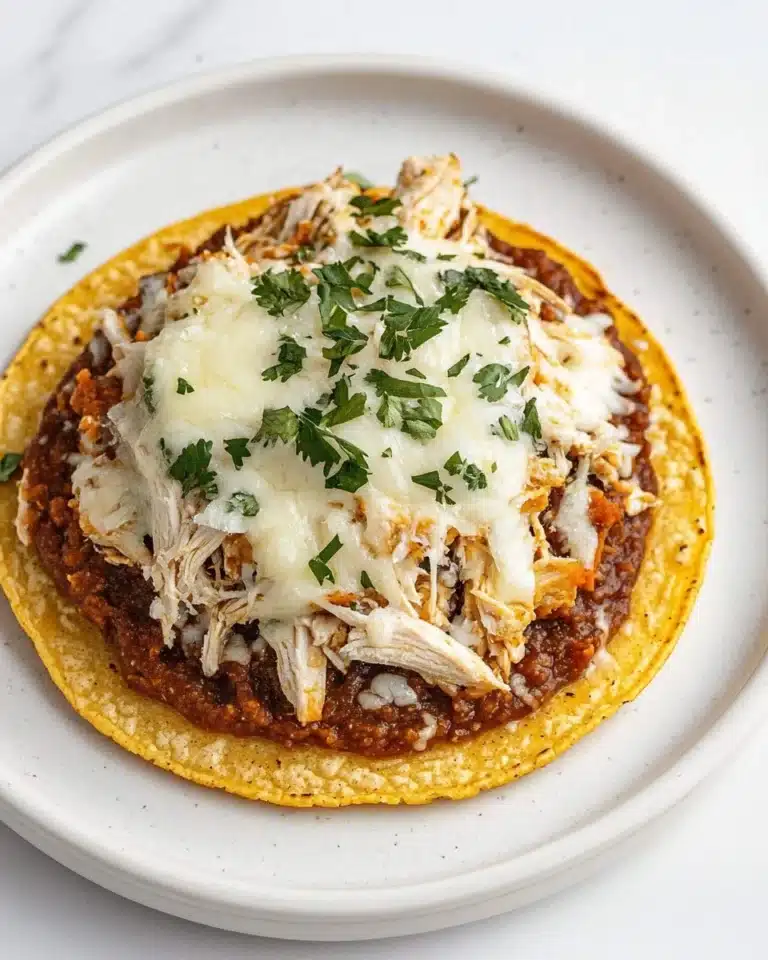 Shredded Chicken Tostada Stacks with Refried Black Beans Recipe
