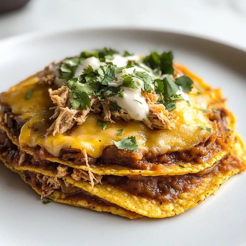 Shredded Chicken Tostada Stacks with Refried Black Beans Recipe - Recipe Image