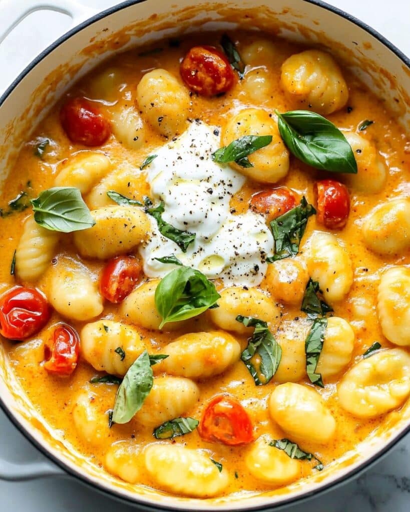 30 Minute Creamy Tomato Gnocchi with Burrata Recipe