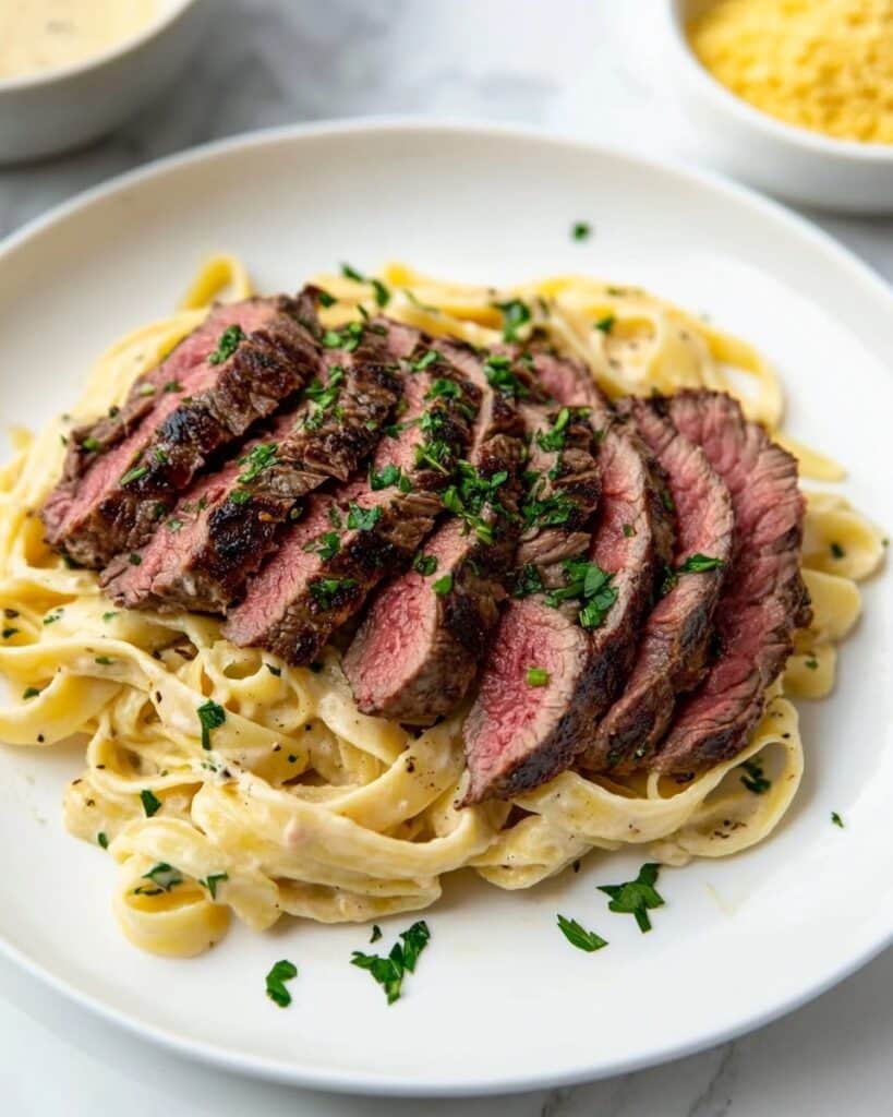 Steak Pasta with Boursin and Parmesan Recipe