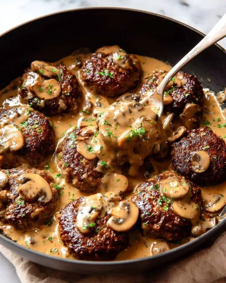 Smothered Rissoles with Mushroom Gravy and Mash Recipe