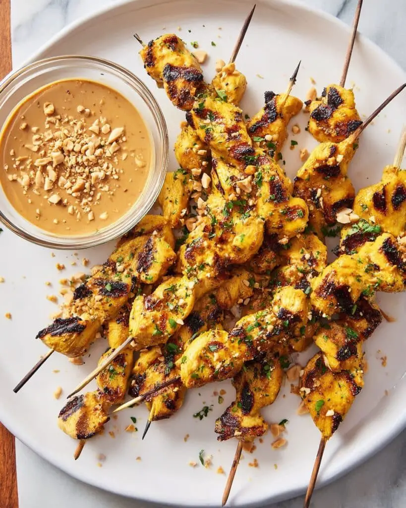 Chicken Satay with Coconut Lemongrass Marinade and Peanut Sauce Recipe