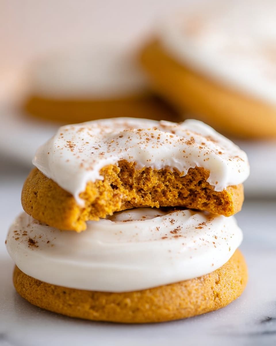 A group of round cookies is arranged in a neat line on a silver cooling rack over a white marbled surface. Each cookie has two clear layers: a light brown base with a slightly rough texture and a thick, smooth white frosting layer on top. The frosting is lightly sprinkled with brown specks of cinnamon on some cookies. Around the main line of cookies, a few more cookies rest separately on the rack. In the bottom left corner, three cinnamon sticks lie parallel to each other. The overall look is clean and inviting, with soft lighting highlighting the smooth frosting and textured cookie base photo taken with an iphone --ar 4:5 --v 7