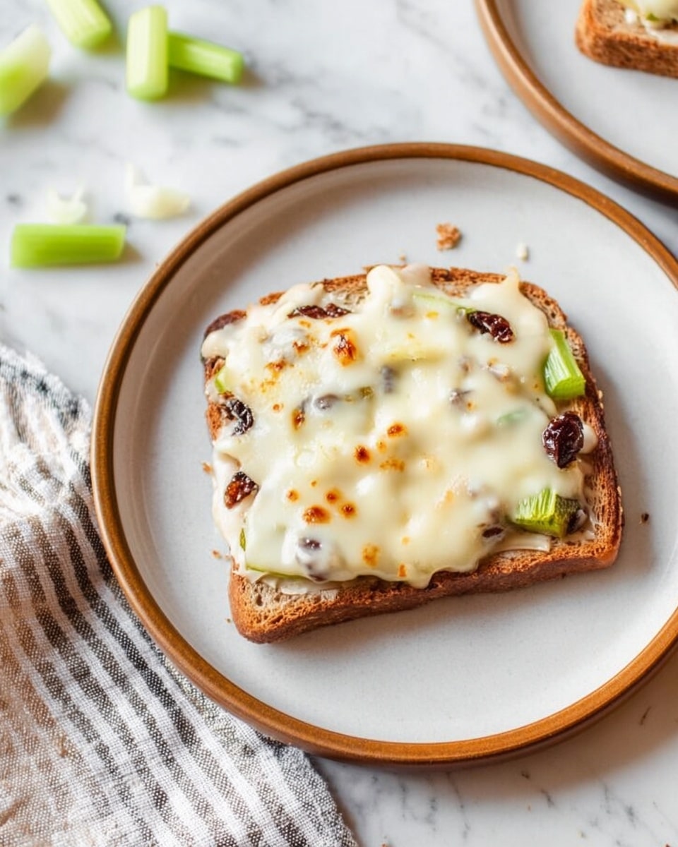 The image shows several slices of toasted brown bread on a white marbled surface. Each slice is topped with a layer of melted white cheese that has lightly browned spots, giving a bubbly and creamy texture. Underneath the cheese, small green slices of what looks like vegetables or herbs peek through, adding a pop of color. The toast edges are crisp and darkened from toasting, contrasting with the smooth melted cheese on top. The overall look is warm and inviting, with the cheese layer being thick and rich on each piece. photo taken with an iphone --ar 4:5 --v 7