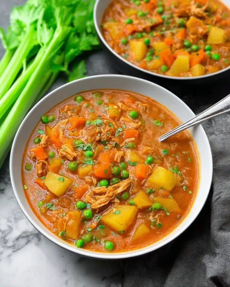 Vegan Hearty Stew with Soy Curls, Potatoes, Carrots, and Green Peas Recipe