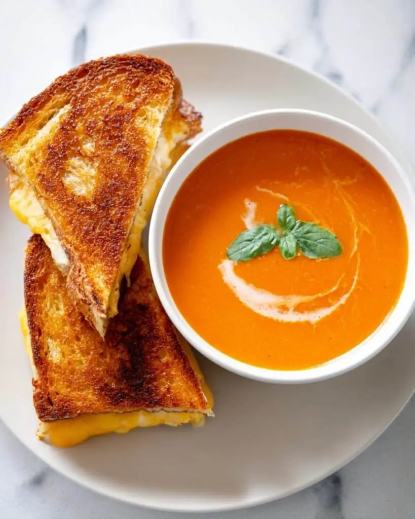 Easy Tomato Soup with Grilled Cheese Sandwiches Recipe