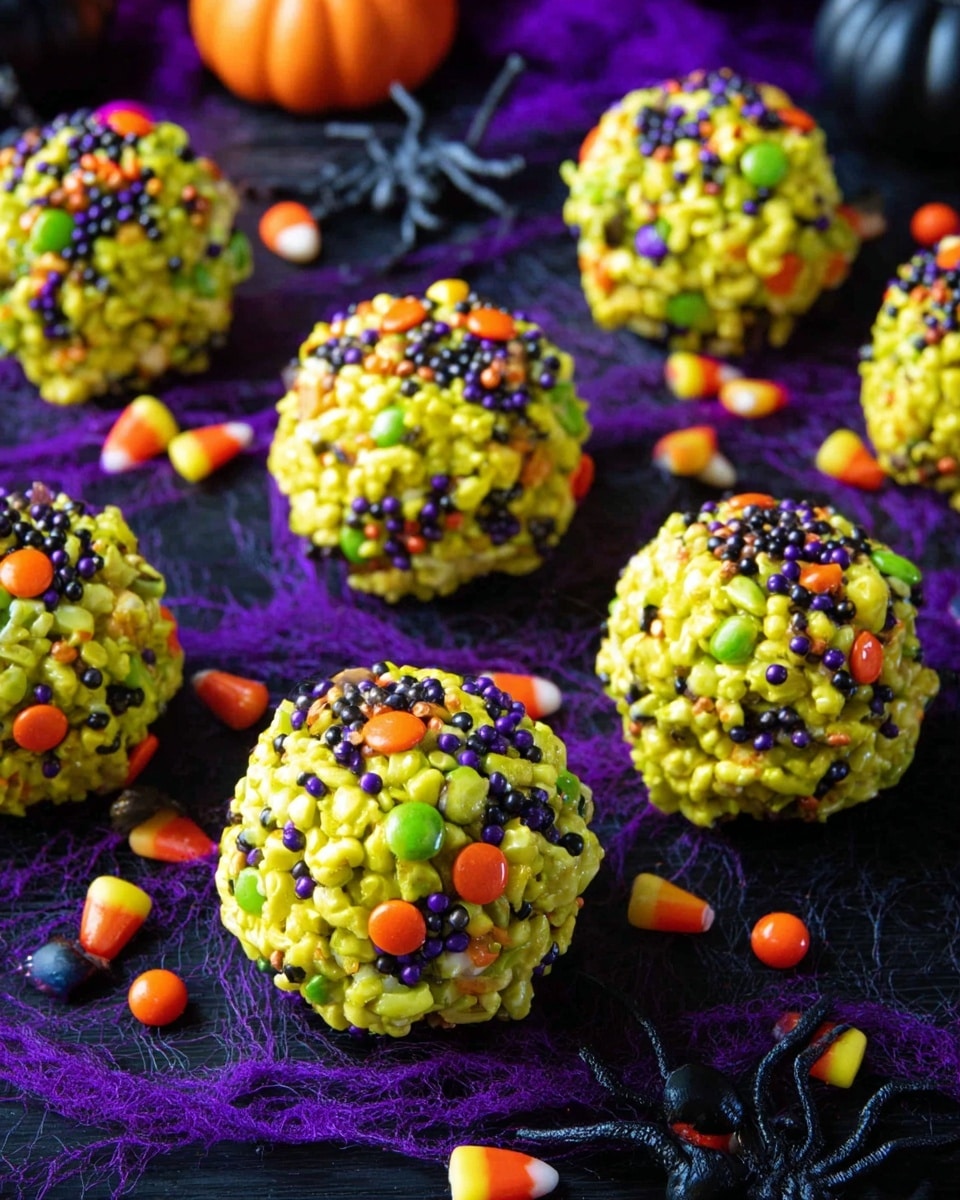 Halloween Neon Green Popcorn Balls with M&M’s and Sprinkles Recipe