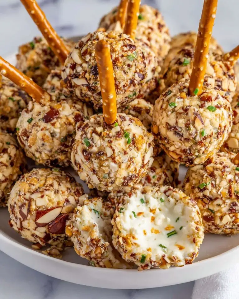Mini Cheeseball Bites with Pecans and Pretzel Sticks Recipe