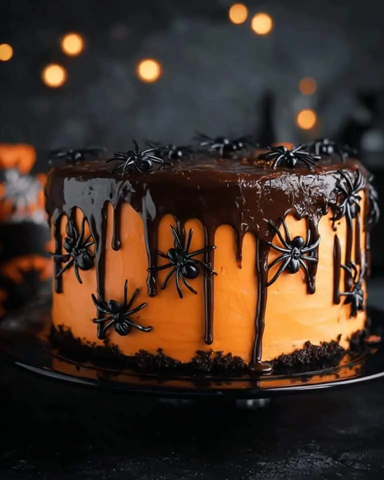 Halloween Dark Chocolate Fudge Cake with Orange Buttercream and Ganache Recipe