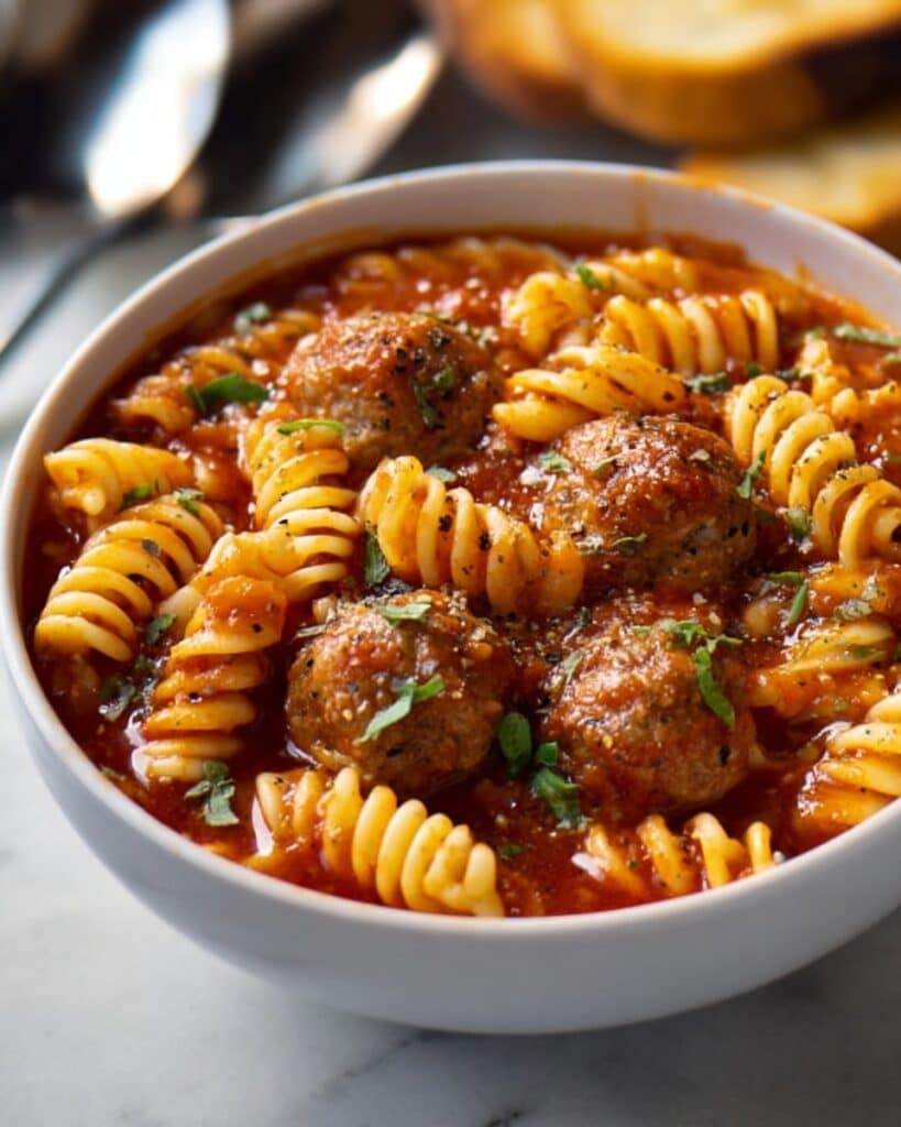 Meatball Soup with Pasta and Parmesan Recipe