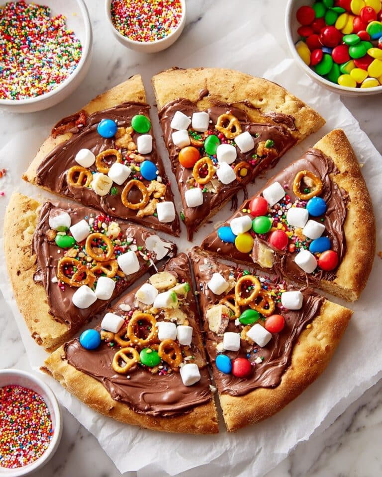Chocolate Pizza with Nutella, Marshmallows, M&Ms, and Pretzels Recipe