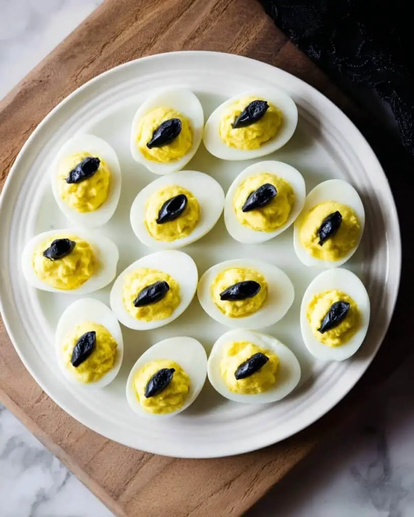 Halloween Blueberry-Infused Deviled Eggs with Olive “Eyes Recipe