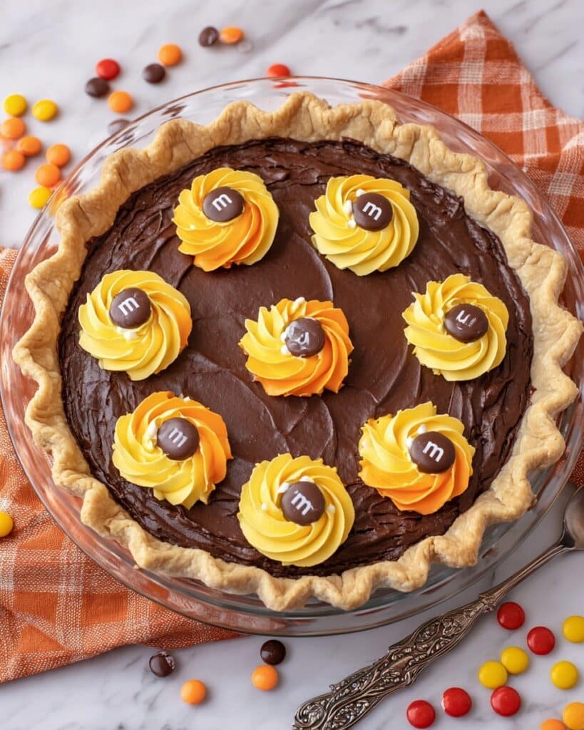 Halloween Brownie Pie with M&M Frosting Swirls Recipe