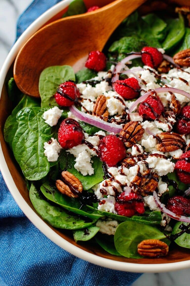Spinach Salad with Goat Cheese, Raspberries, and Toasted Pecans Recipe