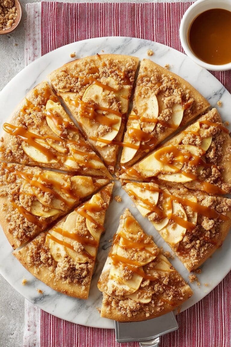 Apple Pizza with Cream Cheese, Caramel, and Streusel Topping Recipe