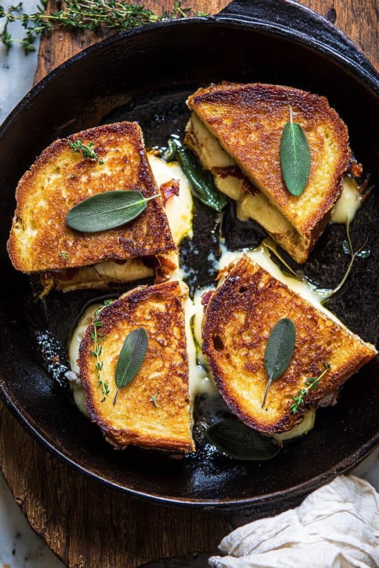 French Onion and Apple Grilled Cheese with Prosciutto and Crispy Sage Recipe
