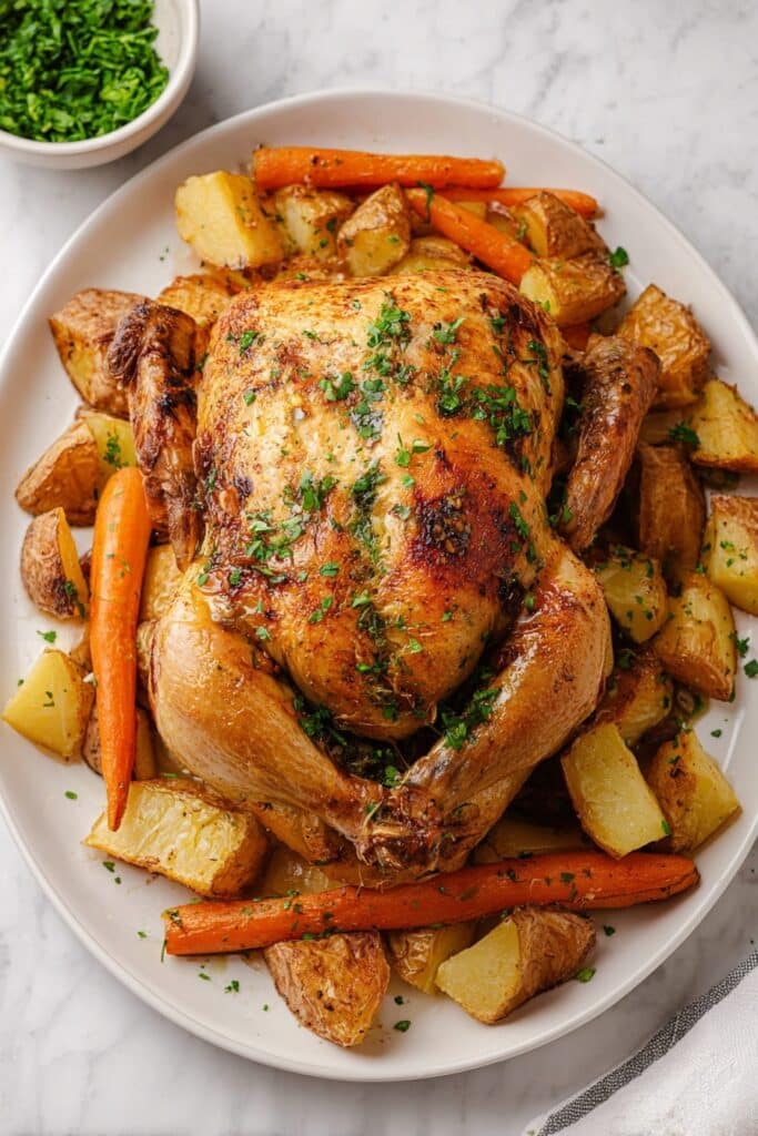 Slow Roasted Whole Chicken with Herbs and Vegetables Recipe