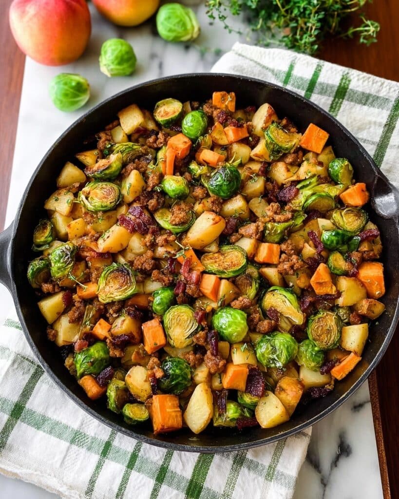 Harvest Chicken Skillet with Sweet Potatoes and Brussels Sprouts Recipe