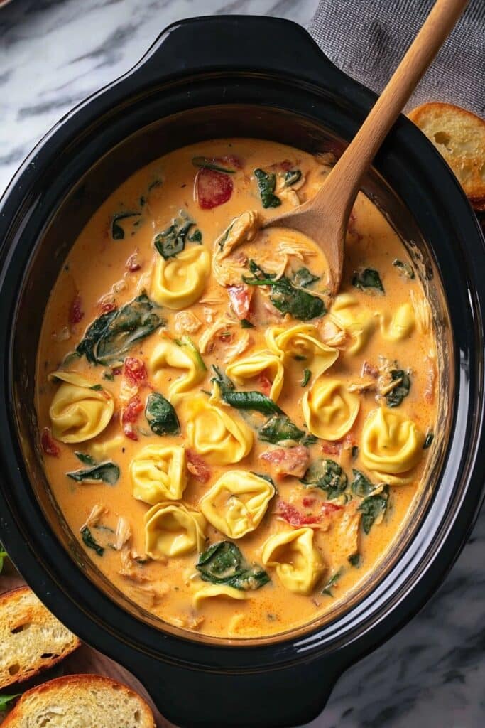 Creamy Chicken Tortellini Soup in the Crock Pot Recipe