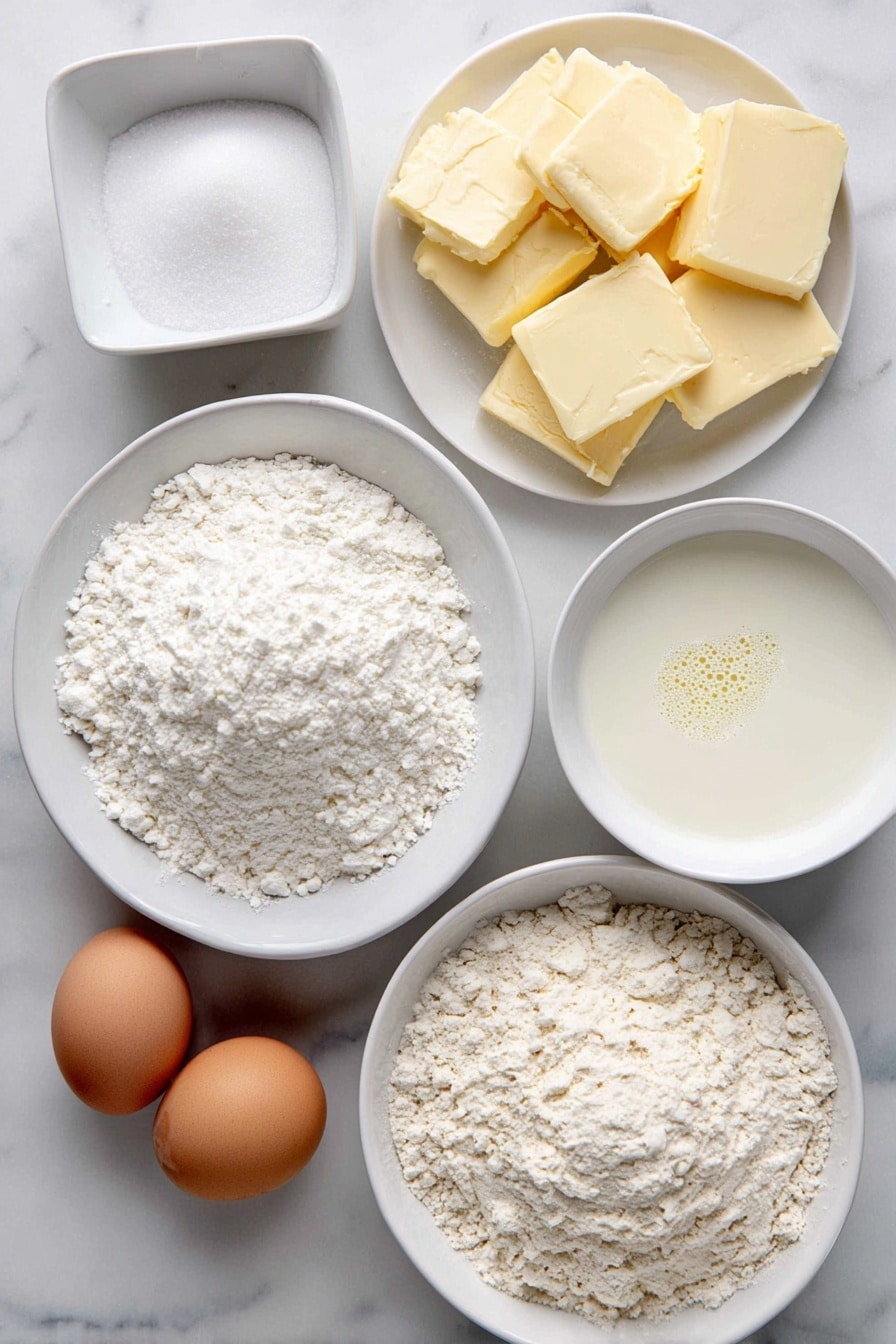 Flat lay of thin slices of unsalted butter, a small white bowl of granulated sugar, a few crystals of kosher salt scattered neatly, a small white bowl with warm whole milk, a small white bowl with foamy active dry yeast dissolved in milk, one large whole uncracked egg with a clean shell, a neat pile of all-purpose flour, and a small white bowl with vegetable oil, all arranged in perfect symmetry on a clean white marble surface, soft natural light, photo taken with an iPhone, professional food photography style, fresh ingredients, white ceramic bowls, no bottles, no duplicates, no utensils, no packaging --ar 2:3 --v 7 --p awthu7i m7354615311229779997 - Fluffy Homemade Dinner Rolls, Soft dinner roll recipe, buttery dinner rolls, easy homemade bread, bakery-style dinner rolls