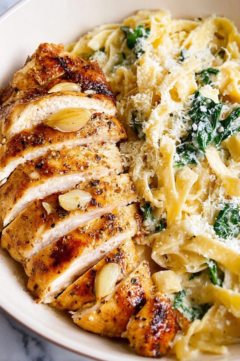 Creamy Spinach Ricotta Pasta with Lemon Chicken Recipe