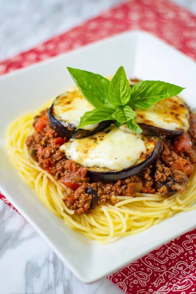 Eggplant Parmesan Spaghetti with Meat Sauce Recipe