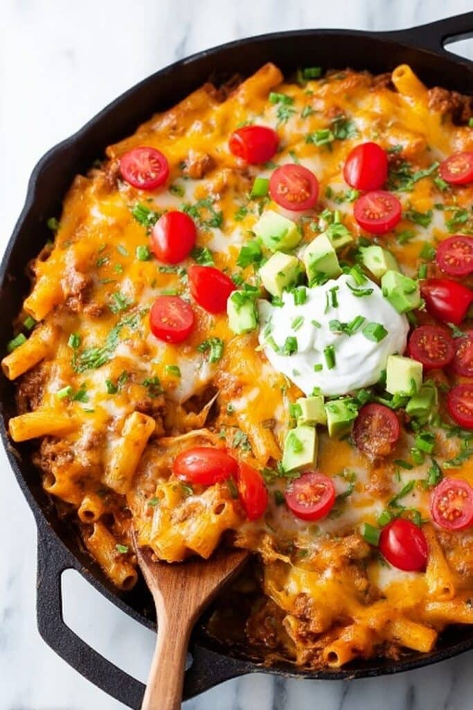 Cheesy Enchilada Pasta Skillet Recipe