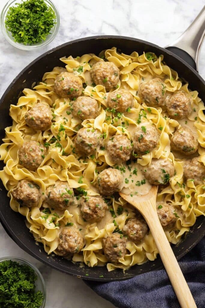 Creamy Swedish Meatball Noodle Skillet Recipe