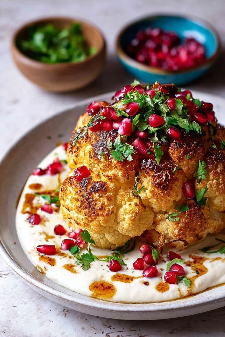 Whole Roasted Cauliflower with Pomegranate Sauce Recipe
